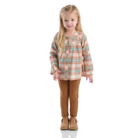 2-teiliges Set aus langarmigem Flanell-Oberteil mit Armlingen und Leggings für Mädchen (Kleinkinder)
