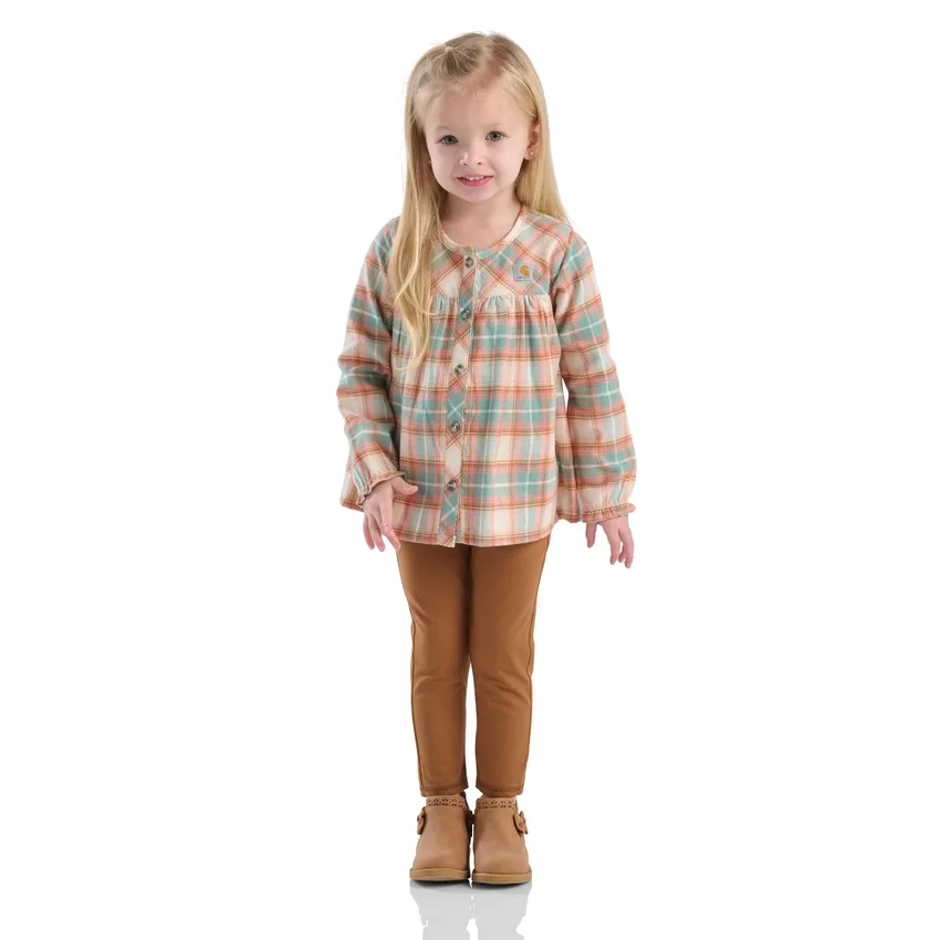 2-teiliges Set aus langarmigem Flanell-Oberteil mit Armlingen und Leggings für Mädchen (Kleinkinder)