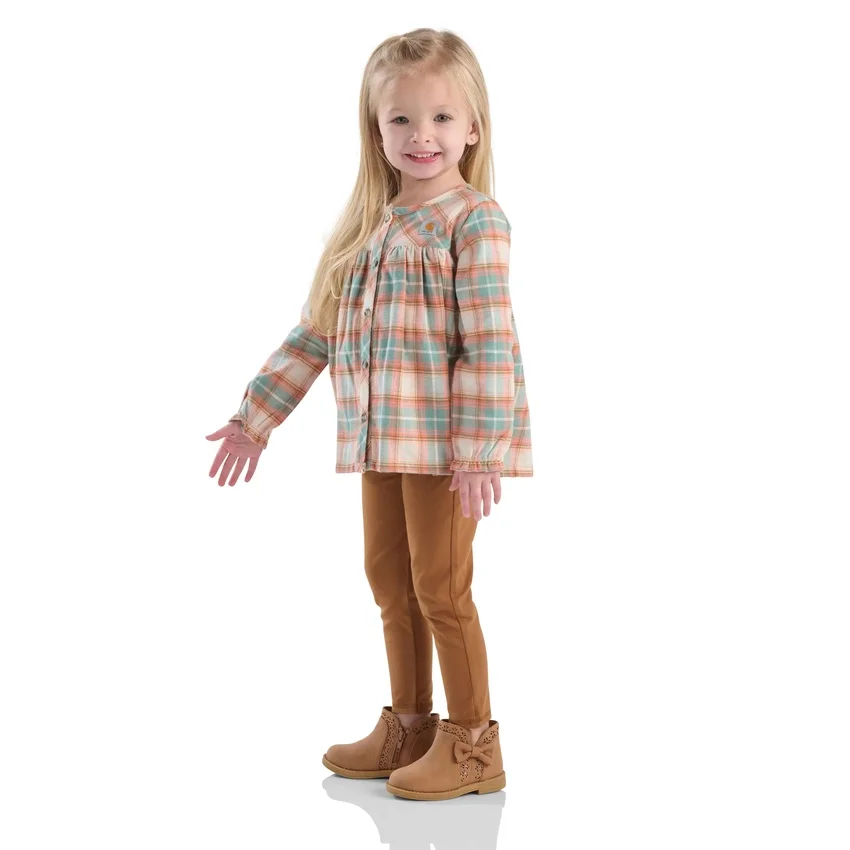 2-teiliges Set aus langarmigem Flanell-Oberteil mit Armlingen und Leggings für Mädchen (Kleinkinder)