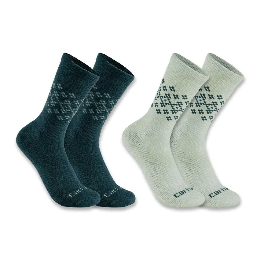 2er-Pack Fairisle-Crew-Socken für Damen aus mittelschwerer Synthetik-Wollmischung