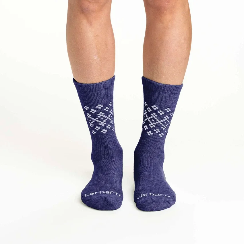2er-Pack Fairisle-Crew-Socken für Damen aus mittelschwerer Synthetik-Wollmischung