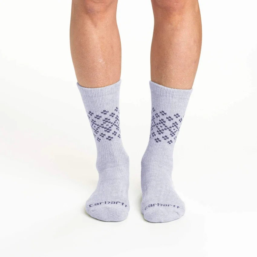 2er-Pack Fairisle-Crew-Socken für Damen aus mittelschwerer Synthetik-Wollmischung