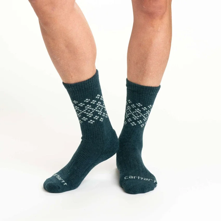 2er-Pack Fairisle-Crew-Socken für Damen aus mittelschwerer Synthetik-Wollmischung