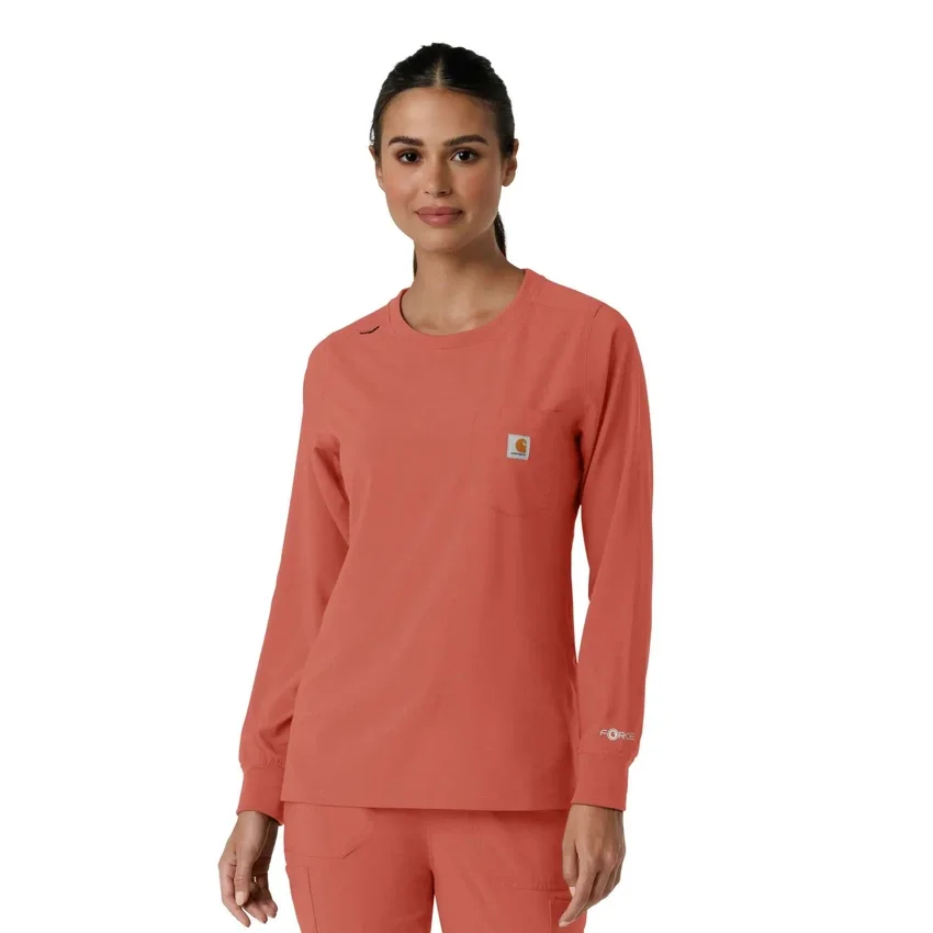 Carhartt Force Cross-Flex Langarm-Armlinge-Scrub-Oberteil für Damen mit Rundhalsausschnitt