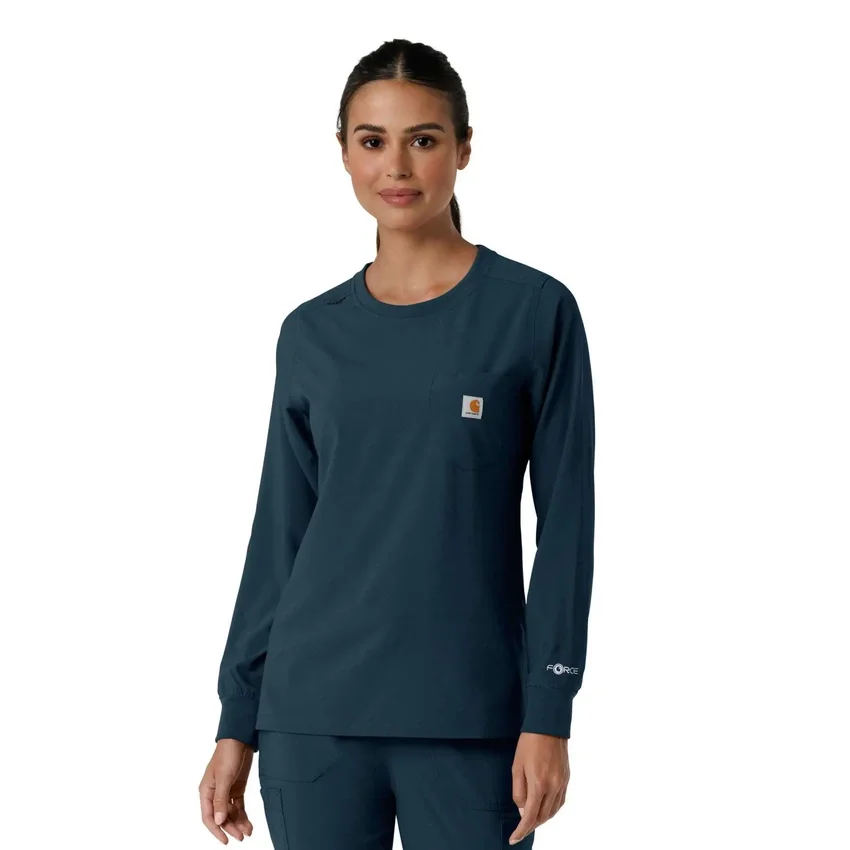 Carhartt Force Cross-Flex Langarm-Armlinge-Scrub-Oberteil für Damen mit Rundhalsausschnitt