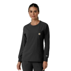 Carhartt Force Cross-Flex Langarm-Armlinge-Scrub-Oberteil für Damen mit Rundhalsausschnitt
