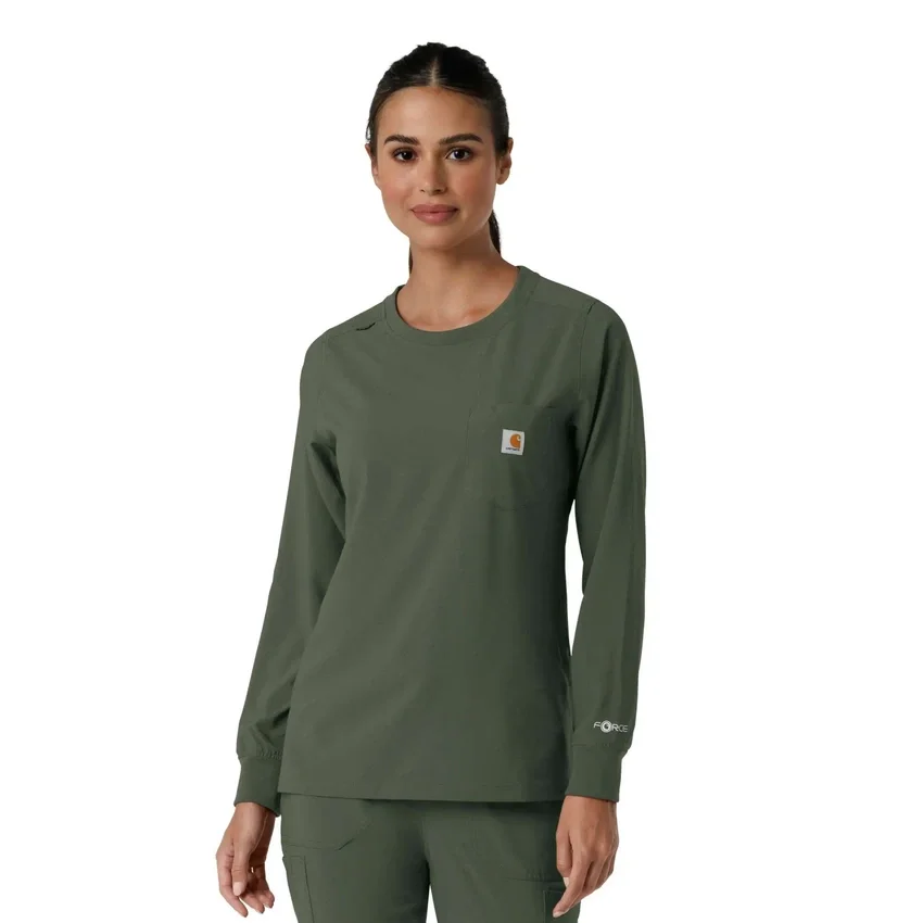 Carhartt Force Cross-Flex Langarm-Armlinge-Scrub-Oberteil für Damen mit Rundhalsausschnitt