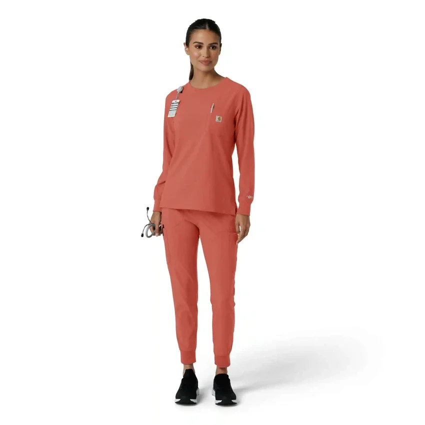 Carhartt Force Cross-Flex Langarm-Armlinge-Scrub-Oberteil für Damen mit Rundhalsausschnitt