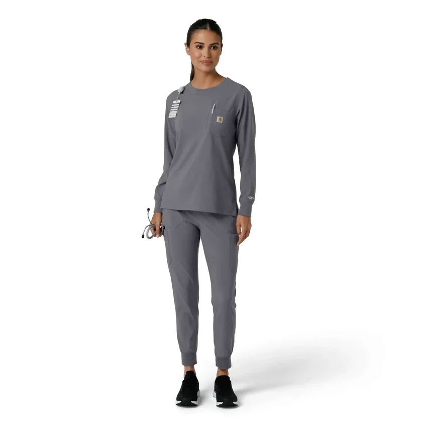 Carhartt Force Cross-Flex Langarm-Armlinge-Scrub-Oberteil für Damen mit Rundhalsausschnitt
