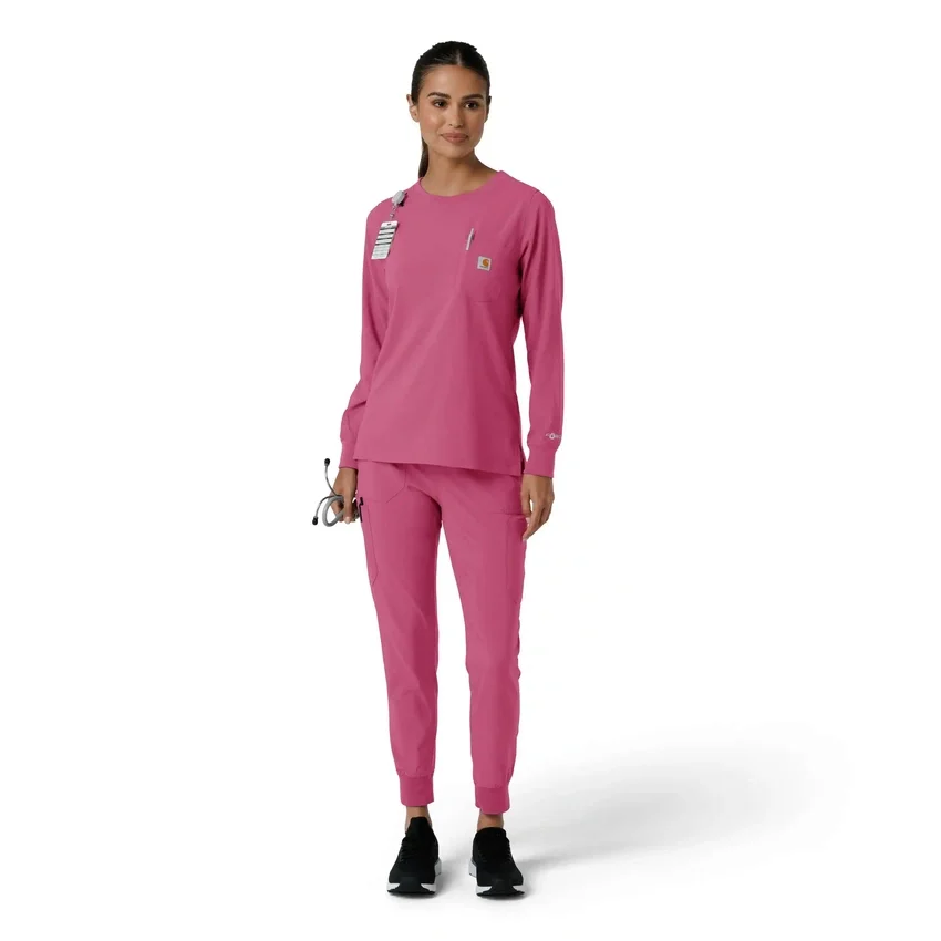 Carhartt Force Cross-Flex Langarm-Armlinge-Scrub-Oberteil für Damen mit Rundhalsausschnitt
