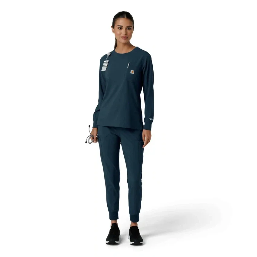 Carhartt Force Cross-Flex Langarm-Armlinge-Scrub-Oberteil für Damen mit Rundhalsausschnitt