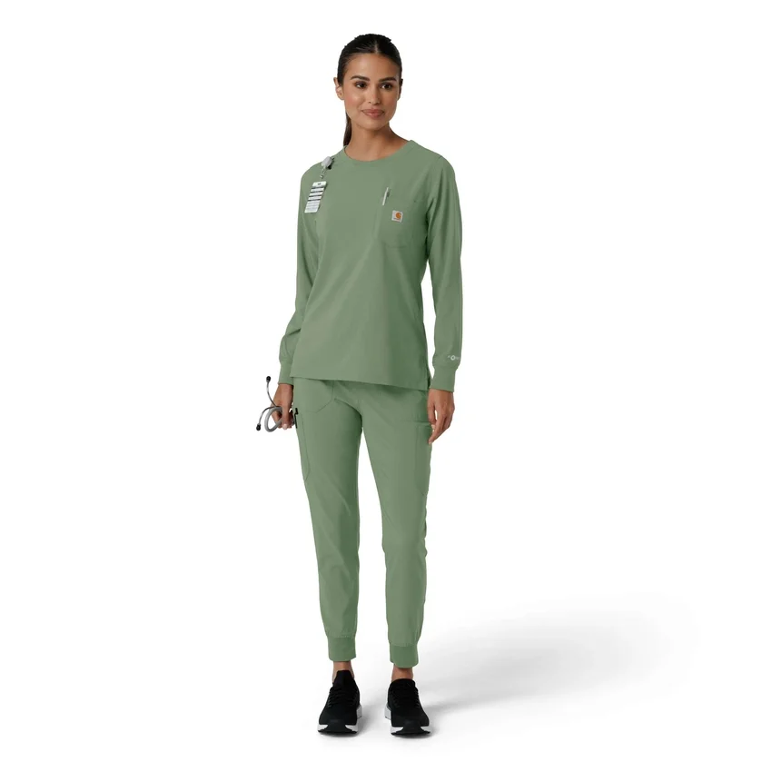 Carhartt Force Cross-Flex Langarm-Armlinge-Scrub-Oberteil für Damen mit Rundhalsausschnitt