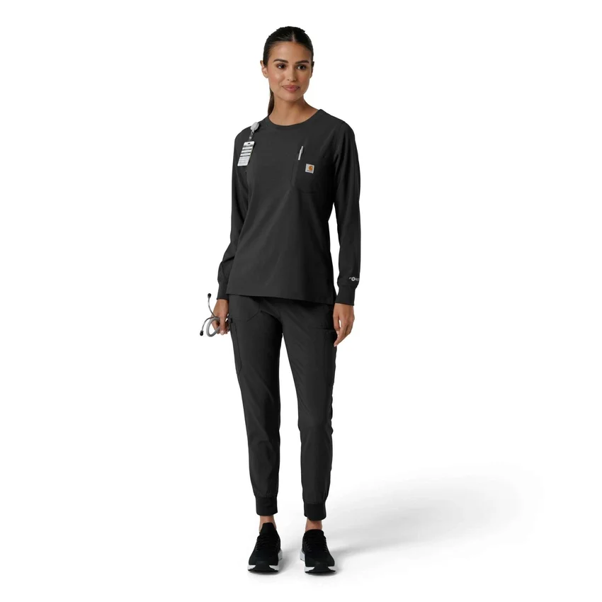 Carhartt Force Cross-Flex Langarm-Armlinge-Scrub-Oberteil für Damen mit Rundhalsausschnitt