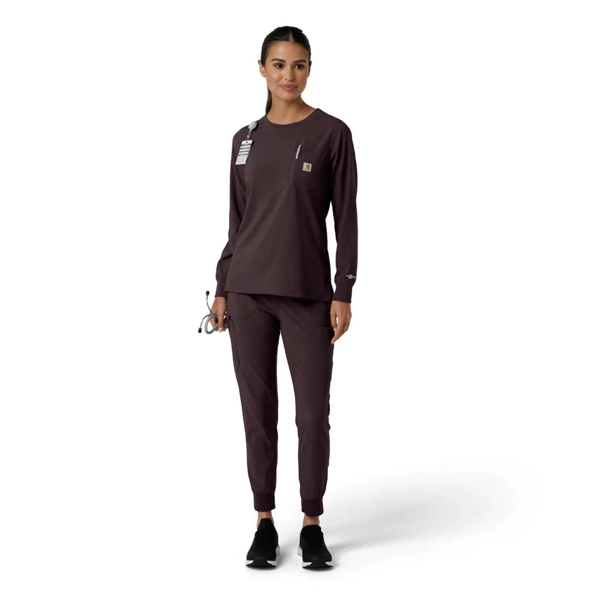 Carhartt Force Cross-Flex Langarm-Armlinge-Scrub-Oberteil für Damen mit Rundhalsausschnitt