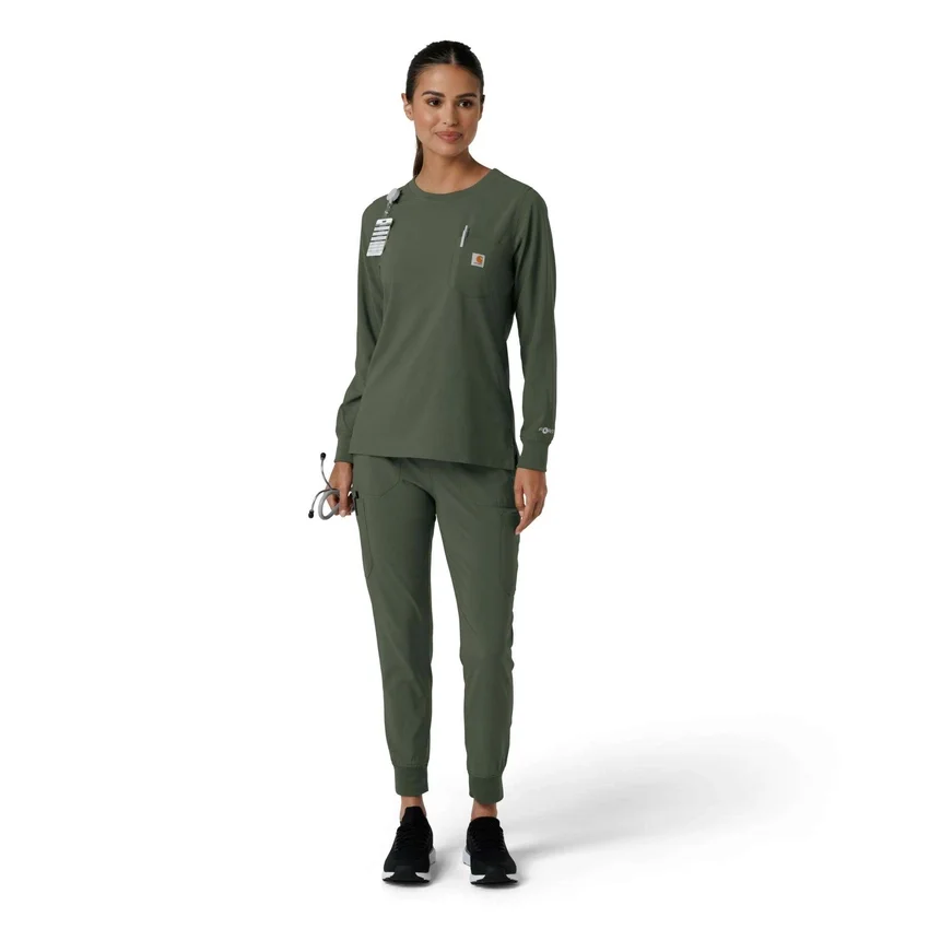 Carhartt Force Cross-Flex Langarm-Armlinge-Scrub-Oberteil für Damen mit Rundhalsausschnitt