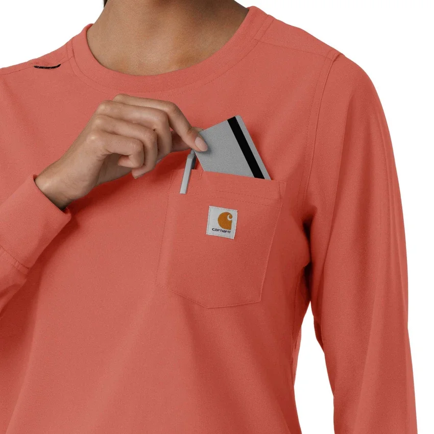 Carhartt Force Cross-Flex Langarm-Armlinge-Scrub-Oberteil für Damen mit Rundhalsausschnitt