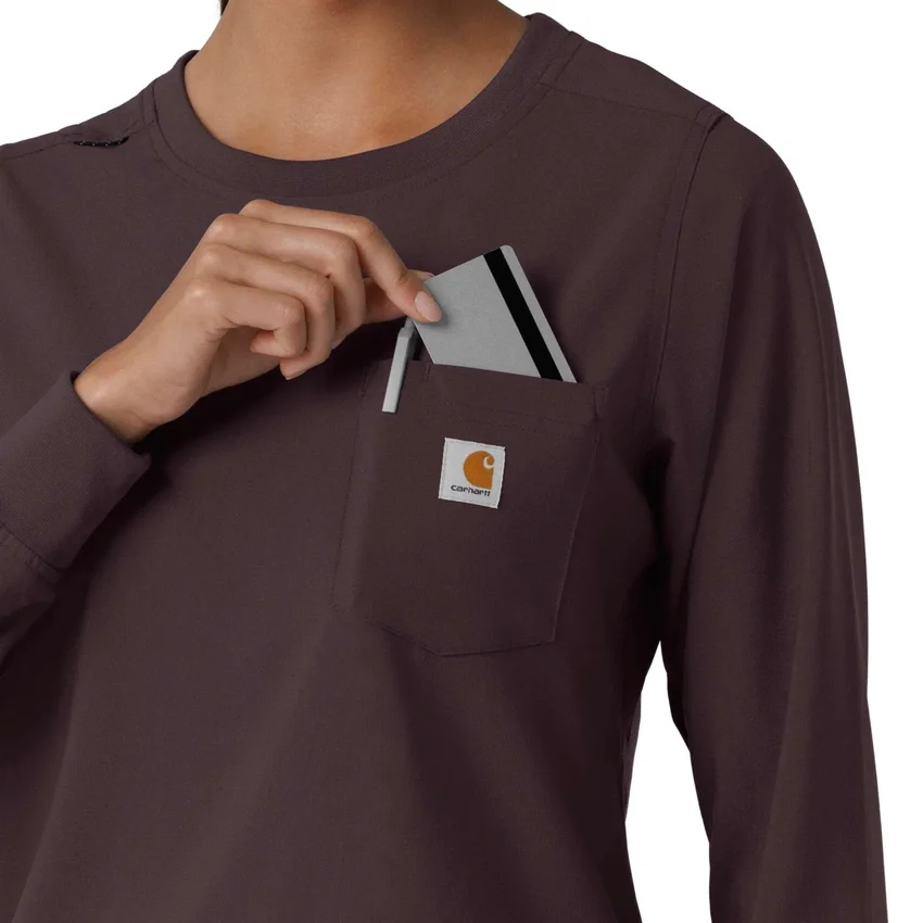 Carhartt Force Cross-Flex Langarm-Armlinge-Scrub-Oberteil für Damen mit Rundhalsausschnitt