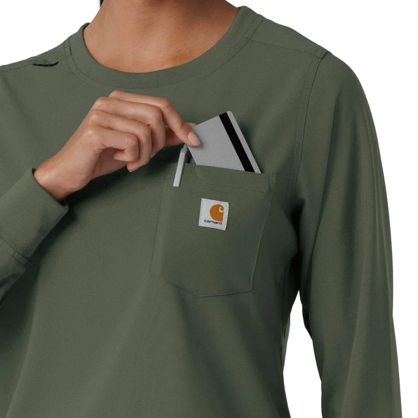 Carhartt Force Cross-Flex Langarm-Armlinge-Scrub-Oberteil für Damen mit Rundhalsausschnitt