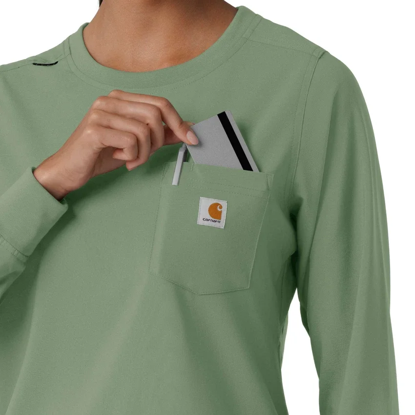 Carhartt Force Cross-Flex Langarm-Armlinge-Scrub-Oberteil für Damen mit Rundhalsausschnitt