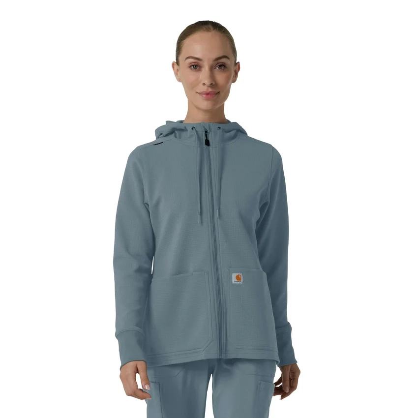 Carhartt-Hoodie für Damen mit durchgehendem Reissverschluss und Waffelstruktur