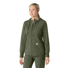 Carhartt-Hoodie für Damen mit durchgehendem Reissverschluss und Waffelstruktur