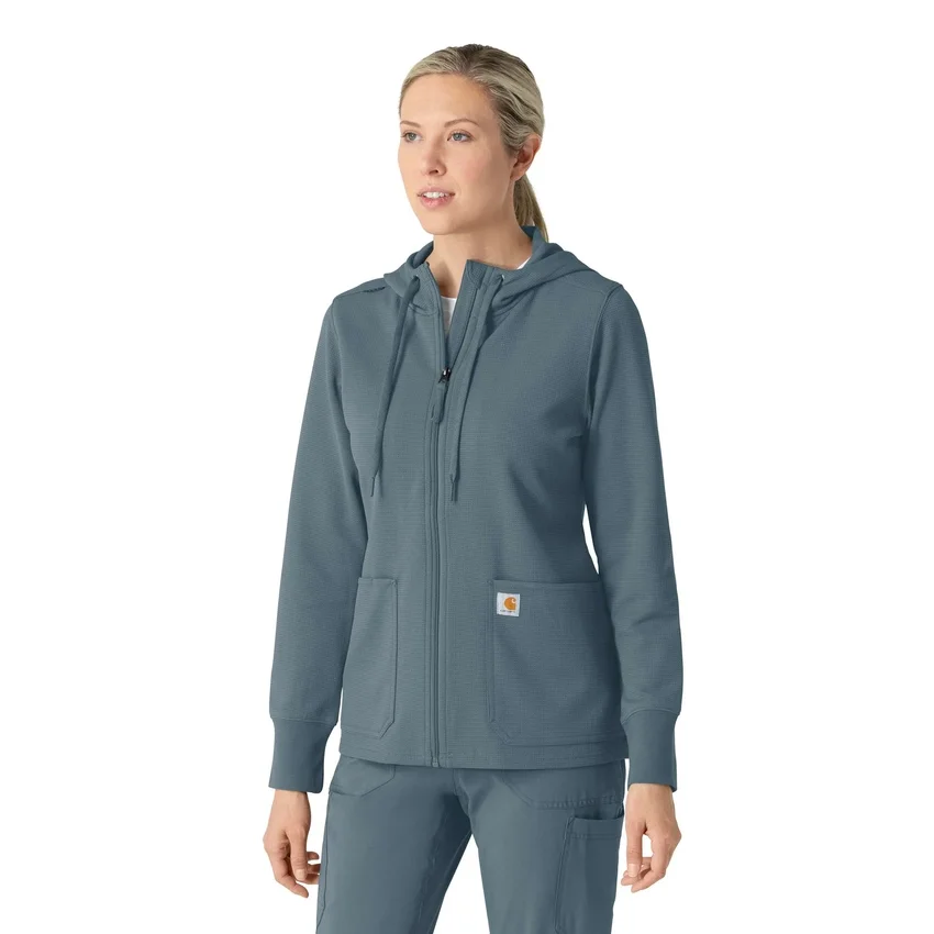 Carhartt-Hoodie für Damen mit durchgehendem Reissverschluss und Waffelstruktur