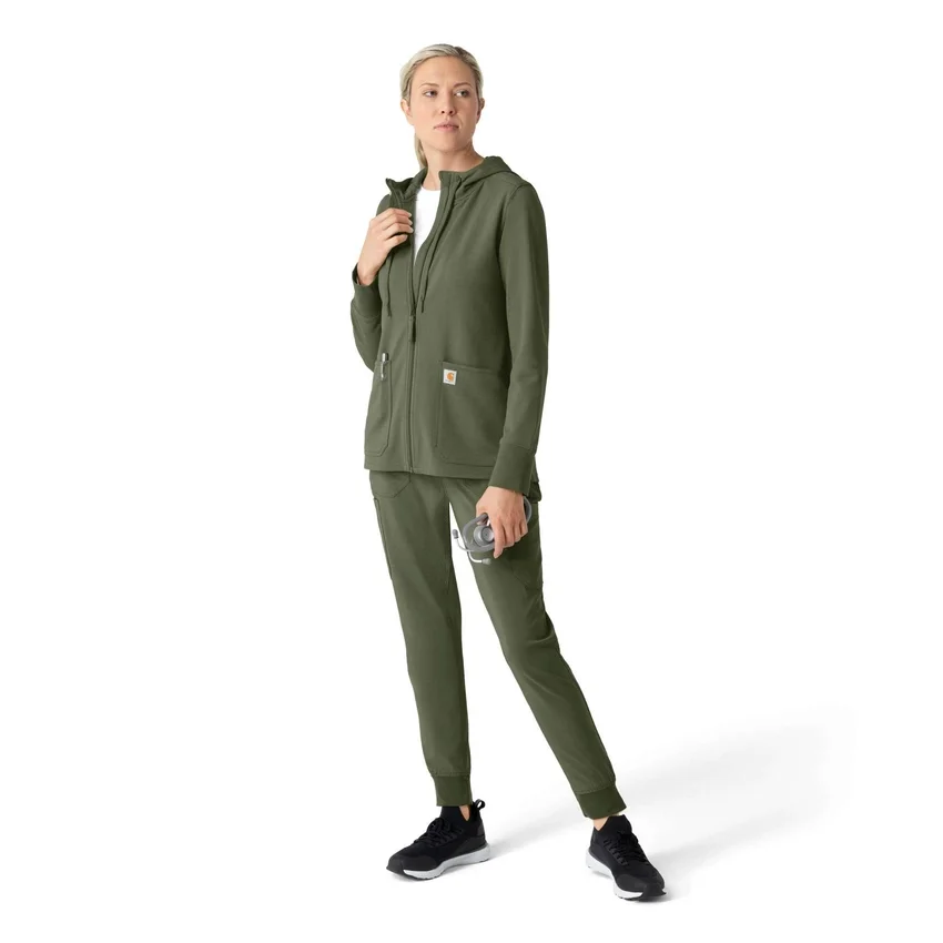 Carhartt-Hoodie für Damen mit durchgehendem Reissverschluss und Waffelstruktur