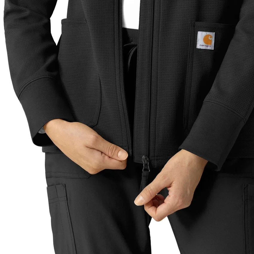 Carhartt-Hoodie für Damen mit durchgehendem Reissverschluss und Waffelstruktur