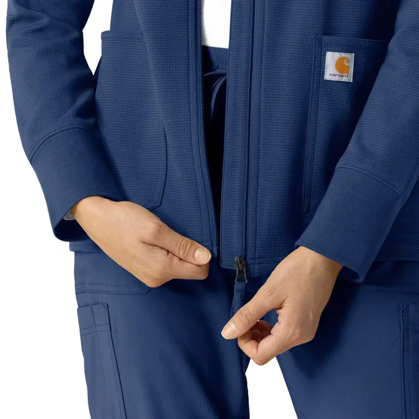 Carhartt-Hoodie für Damen mit durchgehendem Reissverschluss und Waffelstruktur
