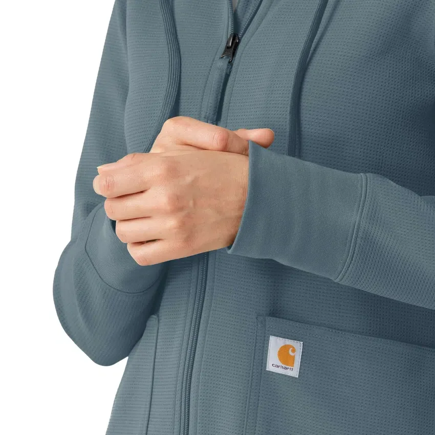 Carhartt-Hoodie für Damen mit durchgehendem Reissverschluss und Waffelstruktur