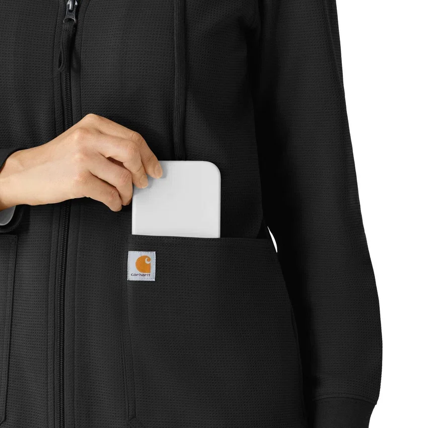 Carhartt-Hoodie für Damen mit durchgehendem Reissverschluss und Waffelstruktur