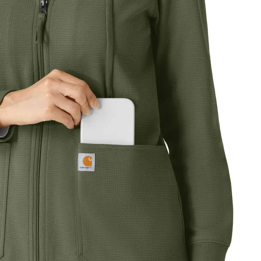 Carhartt-Hoodie für Damen mit durchgehendem Reissverschluss und Waffelstruktur