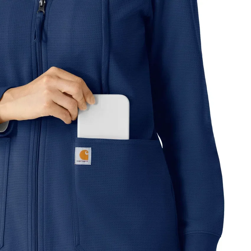 Carhartt-Hoodie für Damen mit durchgehendem Reissverschluss und Waffelstruktur