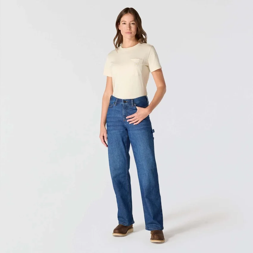 Carpenter Stretch-Arbeitsjeans für Damen mit mittlerer Leibhöhe
