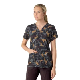 Cross-Flex-Scrub-Oberteil für Damen mit V-Ausschnitt und Print
