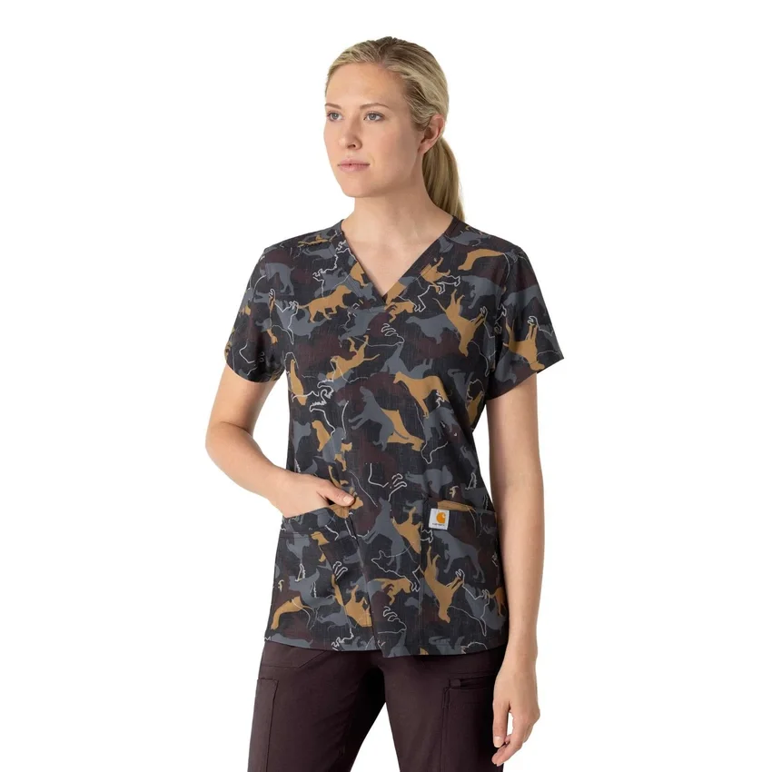 Cross-Flex-Scrub-Oberteil für Damen mit V-Ausschnitt und Print