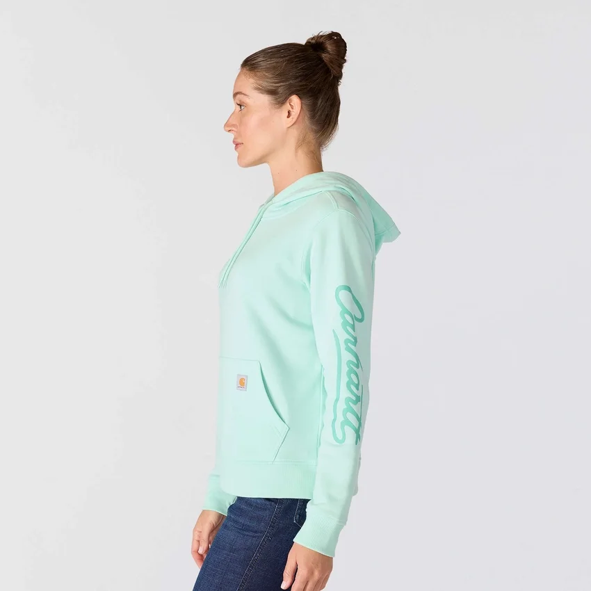 Damen-Hoodie mit «Sawyer Script Logo» auf den Armlingen