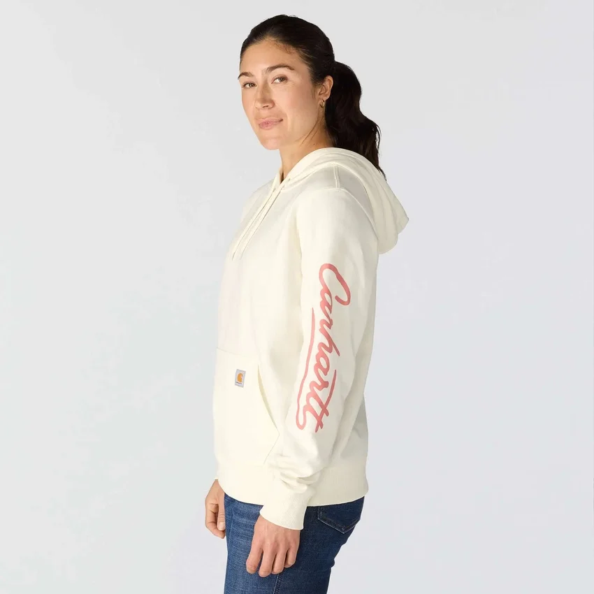 Damen-Hoodie mit «Sawyer Script Logo» auf den Armlingen