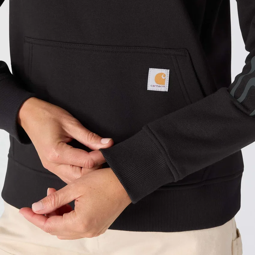 Damen-Hoodie mit «Sawyer Script Logo» auf den Armlingen