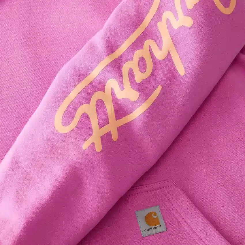 Damen-Hoodie mit «Sawyer Script Logo» auf den Armlingen