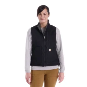 Damen-Weste mit Stehkragen aus gewaschenem Baumwoll-Duck mit Sherpa-Futter