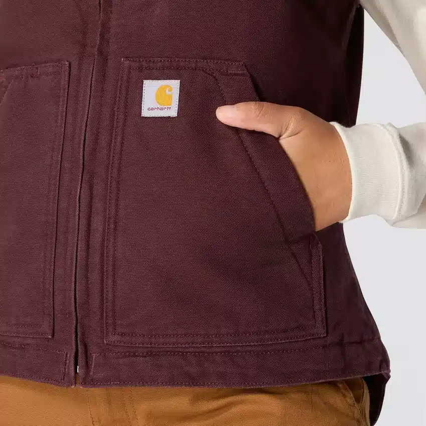 Damen-Weste mit Stehkragen aus gewaschenem Baumwoll-Duck mit Sherpa-Futter