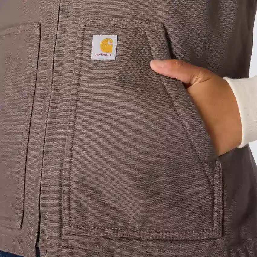 Damen-Weste mit Stehkragen aus gewaschenem Baumwoll-Duck mit Sherpa-Futter