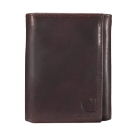 Dreifach gefaltete Brieftasche aus geöltem, hellbraunem Leder