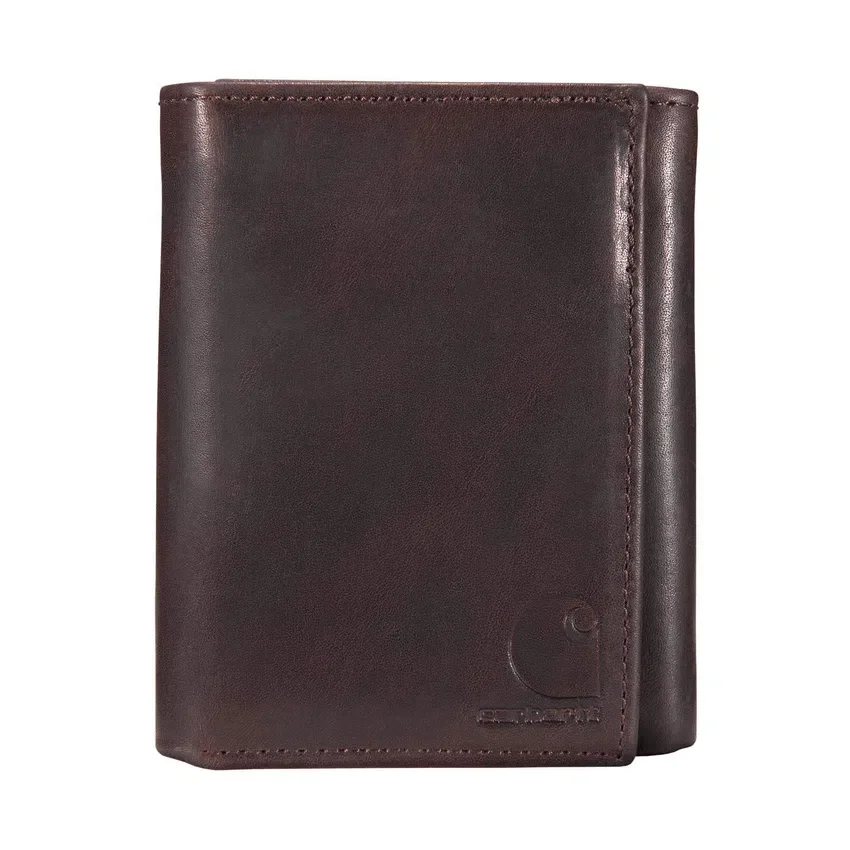 Dreifach gefaltete Brieftasche aus geöltem, hellbraunem Leder