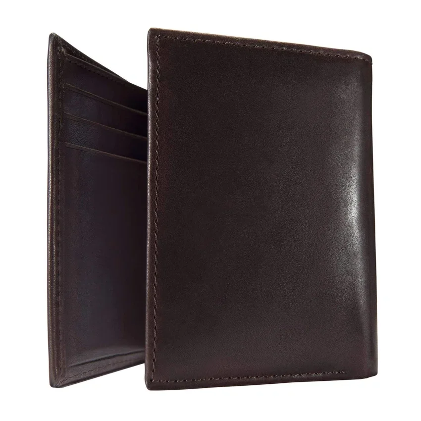 Dreifach gefaltete Brieftasche aus geöltem, hellbraunem Leder