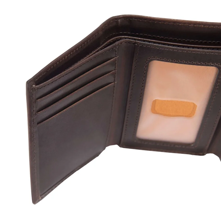 Dreifach gefaltete Brieftasche aus geöltem, hellbraunem Leder