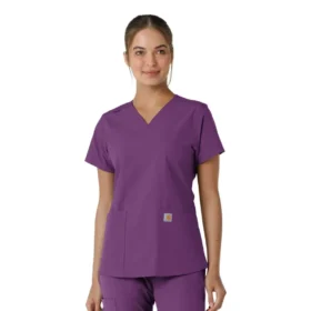 Force Essentials V-Ausschnitt-Scrub-Oberteil für Damen mit Strick-Einsätzen