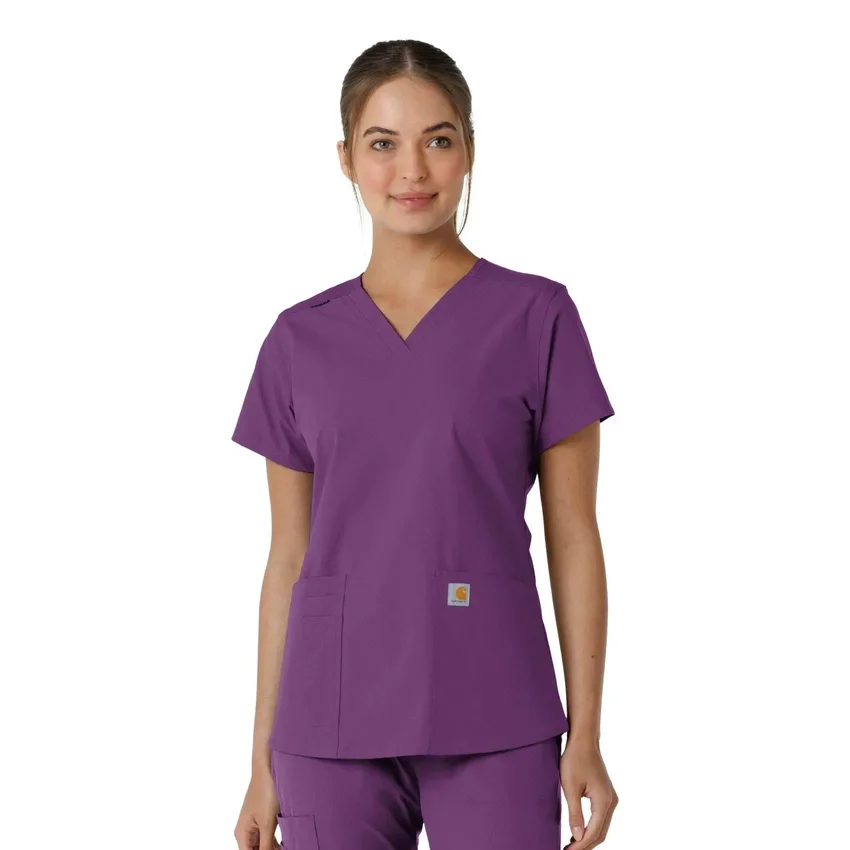Force Essentials V-Ausschnitt-Scrub-Oberteil für Damen mit Strick-Einsätzen