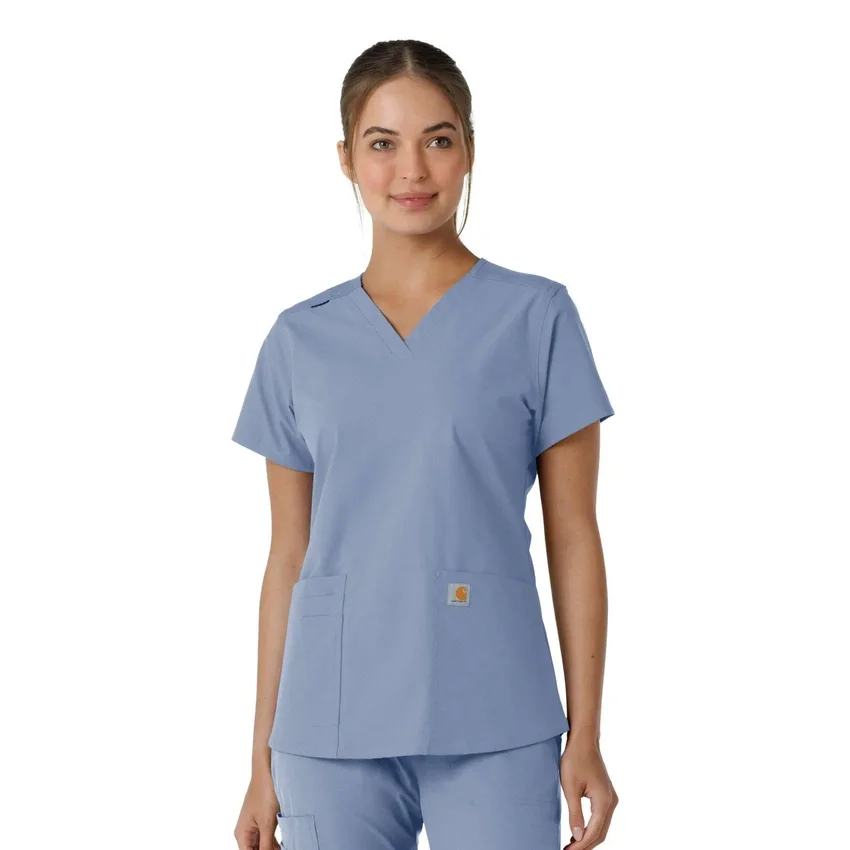 Force Essentials V-Ausschnitt-Scrub-Oberteil für Damen mit Strick-Einsätzen